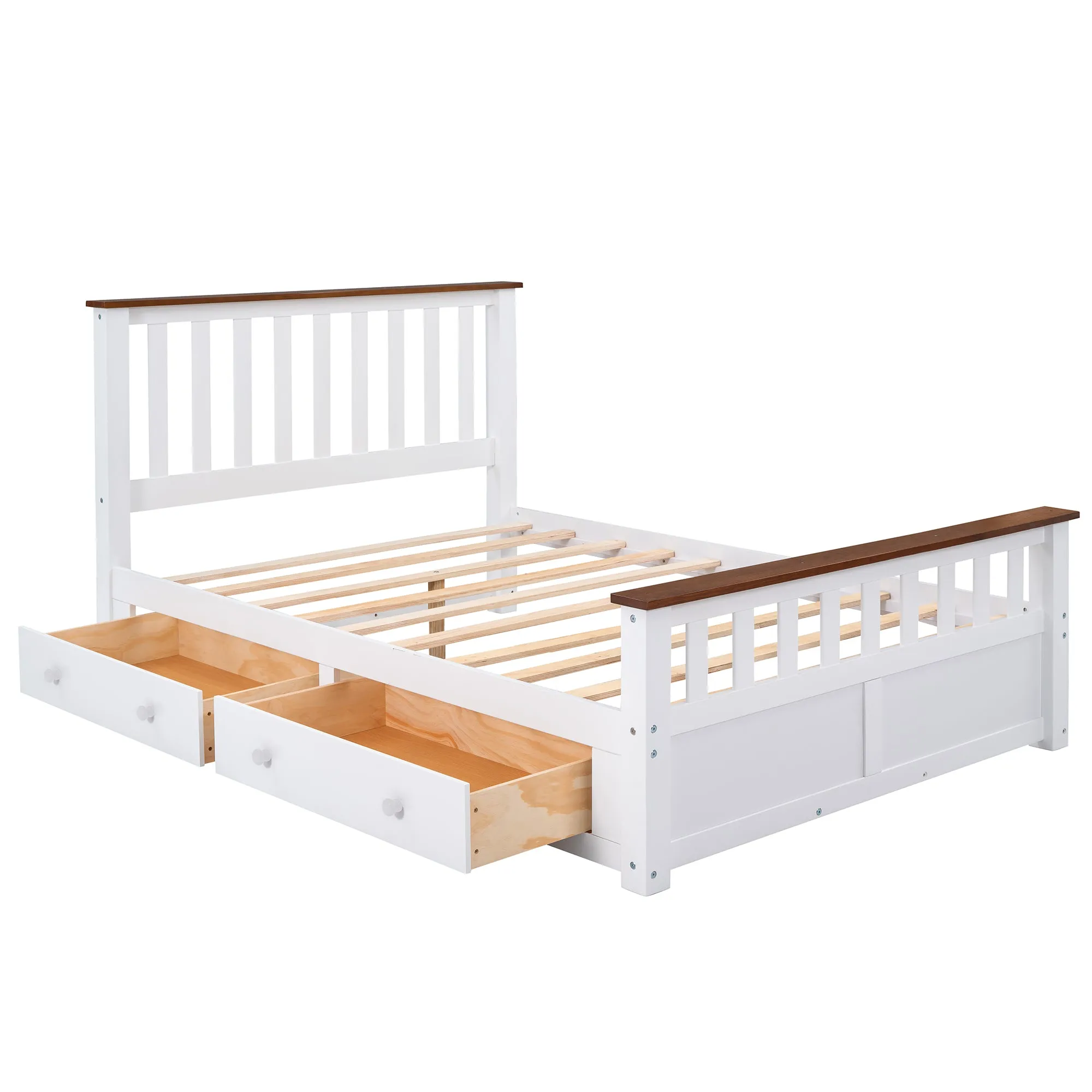 3-Pieces Bedroom Sets Full Size Platform Bed with Two Nightstands(USB Charging Ports),White Walnut