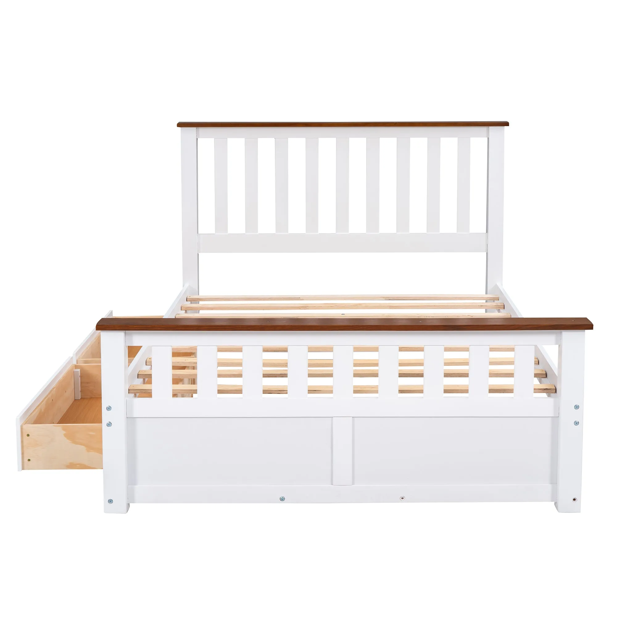 3-Pieces Bedroom Sets Full Size Platform Bed with Two Nightstands(USB Charging Ports),White Walnut