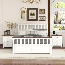 3-Pieces Bedroom Sets Full Size Platform Bed with Two Nightstands(USB Charging Ports),White Walnut