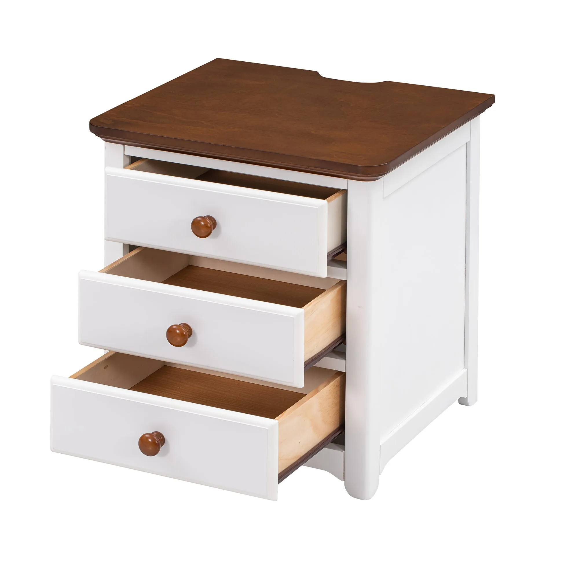 3-Pieces Bedroom Sets Full Size Platform Bed with Two Nightstands(USB Charging Ports),White Walnut