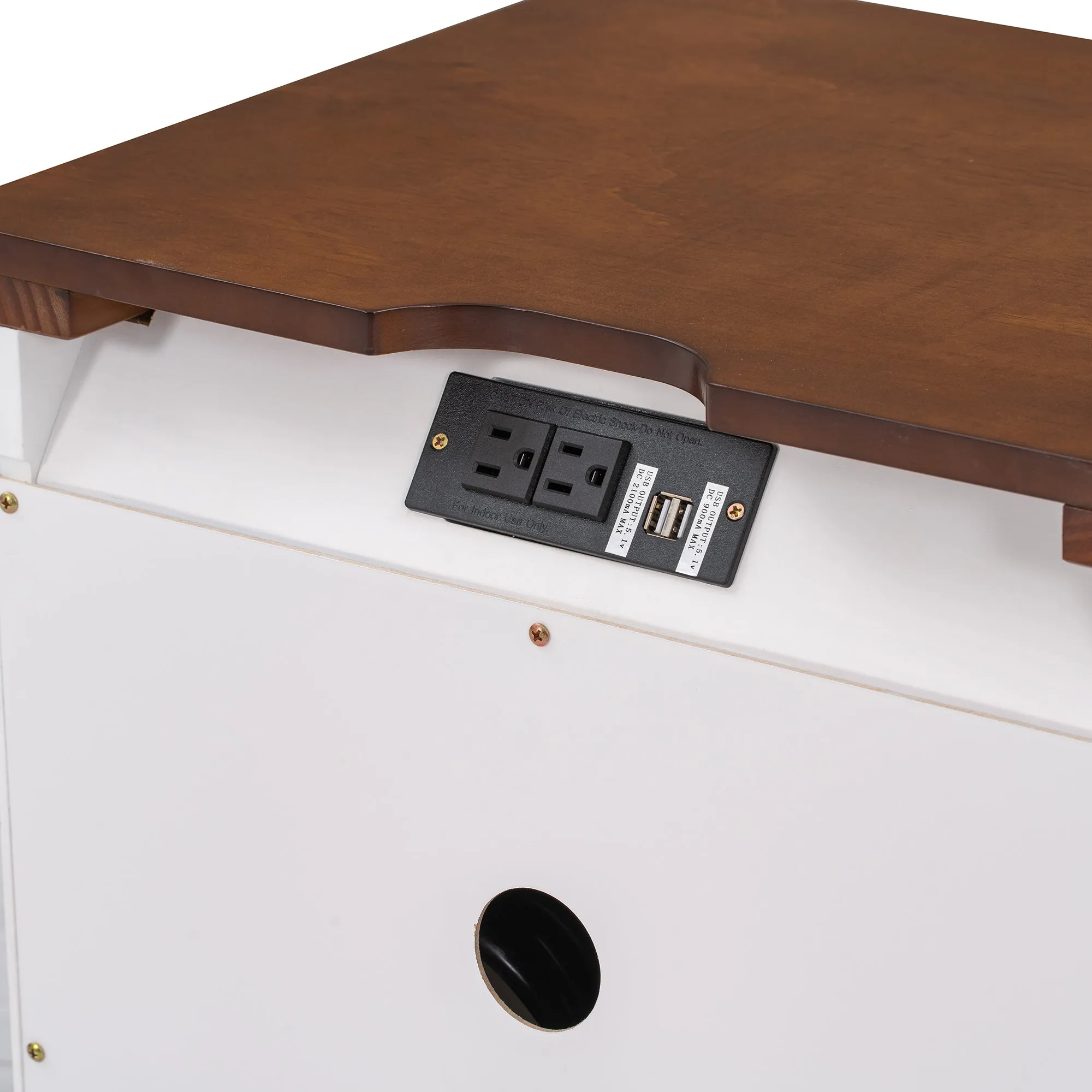 3-Pieces Bedroom Sets Queen Size Platform Bed with Two Nightstands(USB Charging Ports),White Walnut