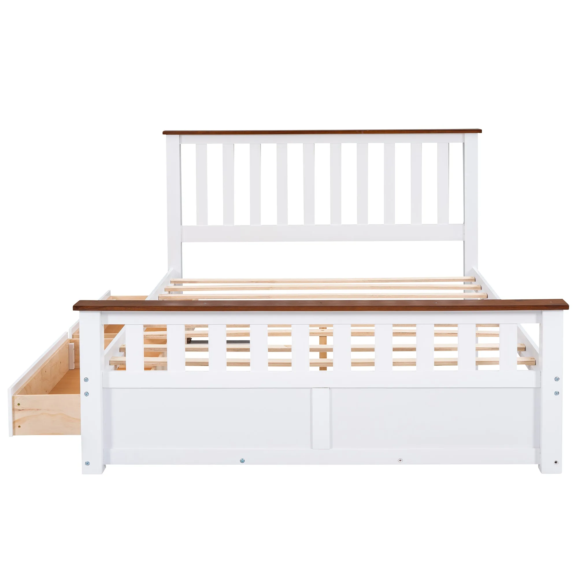 3-Pieces Bedroom Sets Queen Size Platform Bed with Two Nightstands(USB Charging Ports),White Walnut