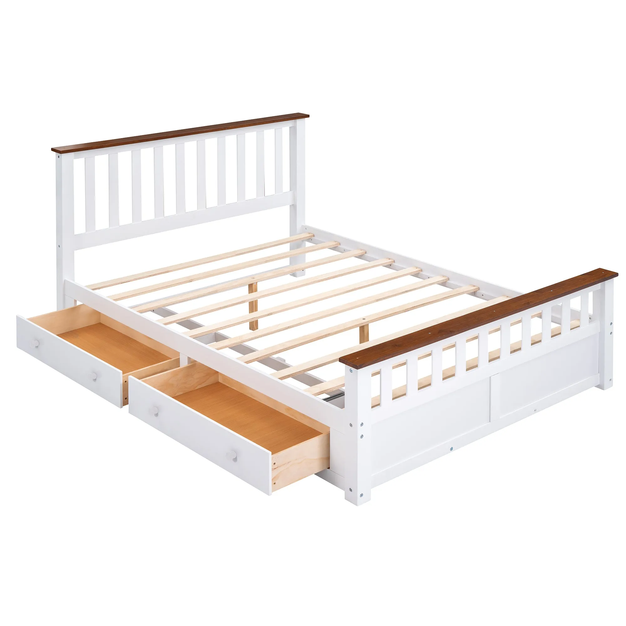 3-Pieces Bedroom Sets Queen Size Platform Bed with Two Nightstands(USB Charging Ports),White Walnut