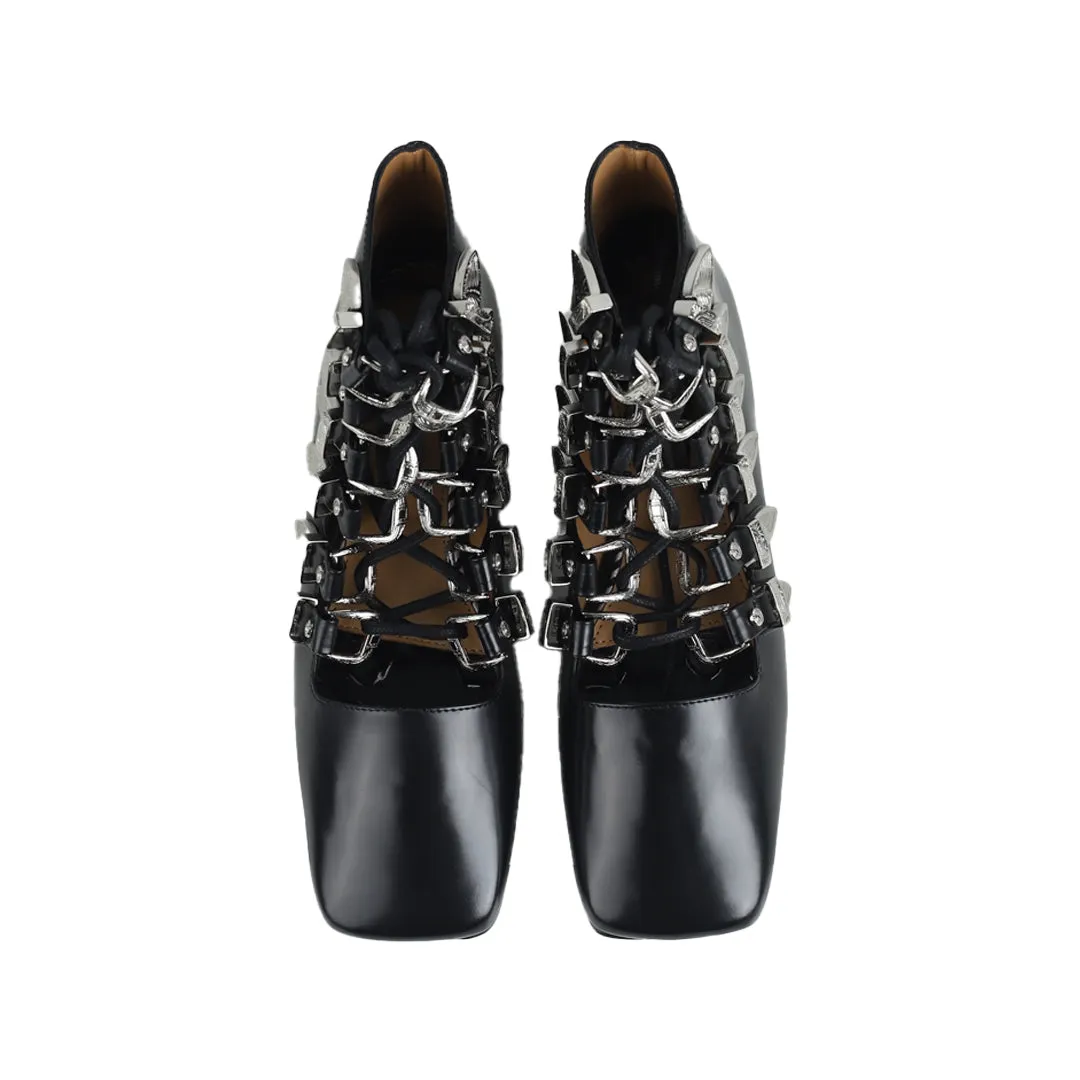 AJ1284 Lace Up Ankle Boots Black Polido