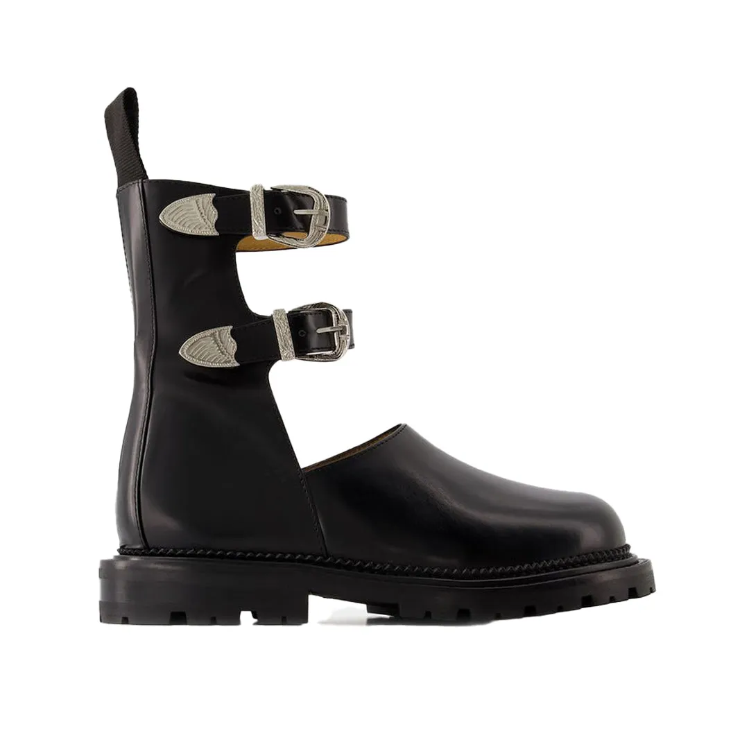 AJ1288 Buckle Ankle Boots Black Leather