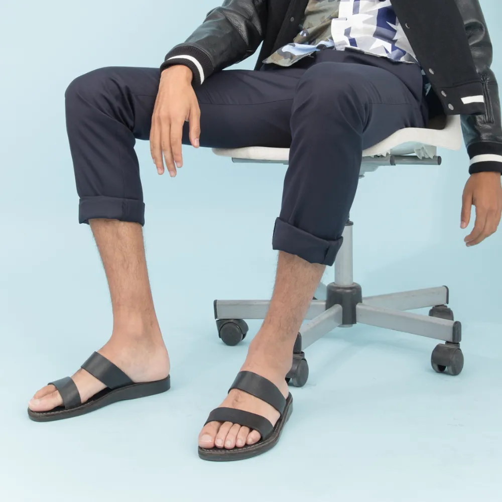Aviv - Leather Double Strap Sandal | Black