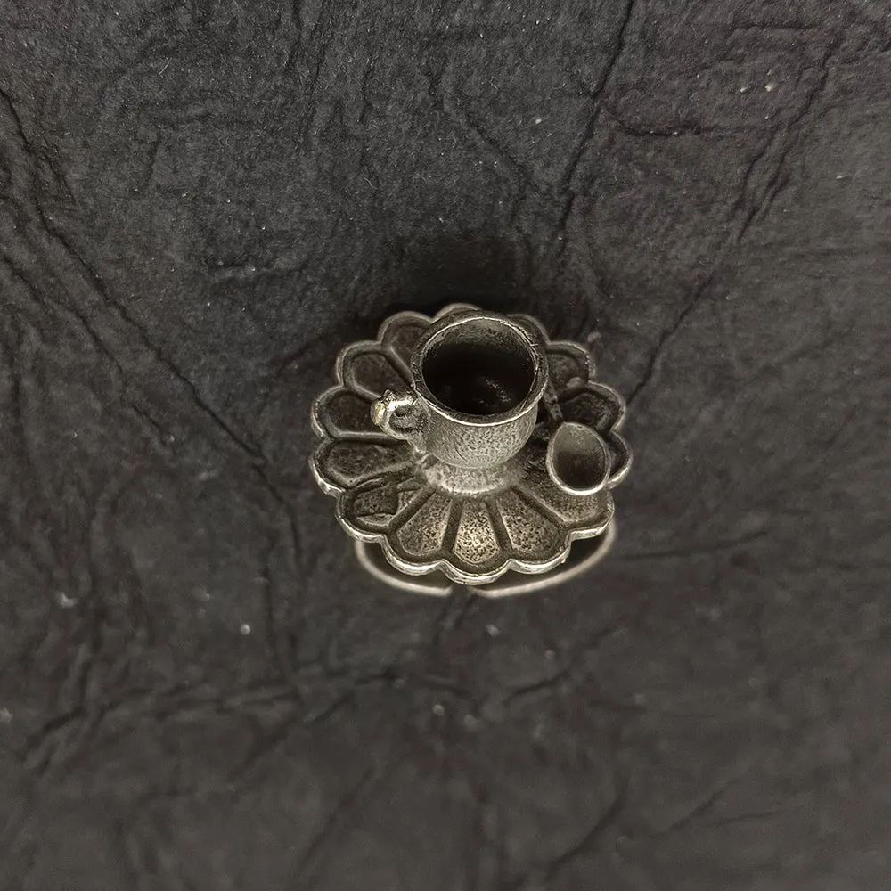 Bhavi Jewel Oxidised Plated Tea Cup and Saucer Adjustable Ring