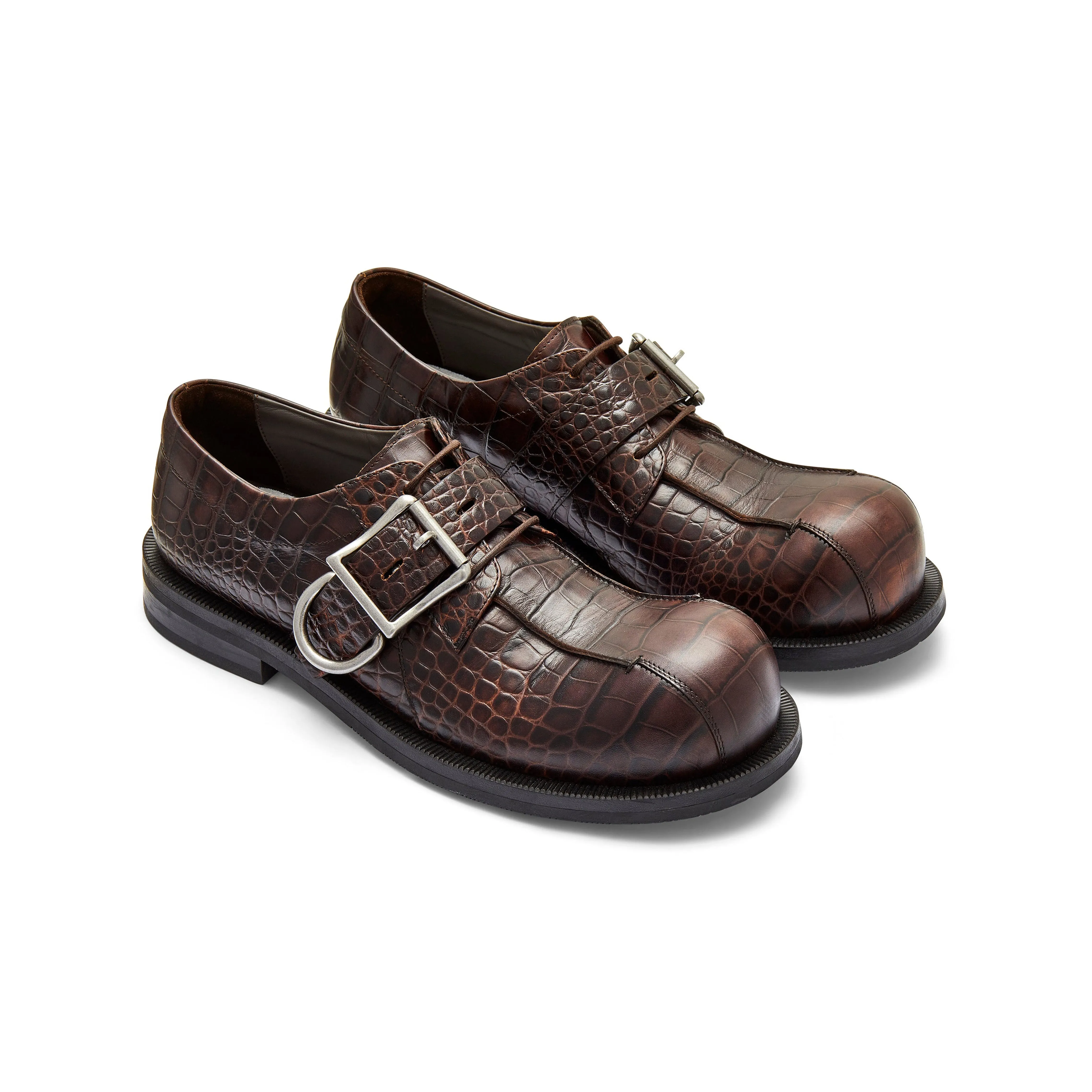 BULB TOE BUCKLE LOAFER in BROWN