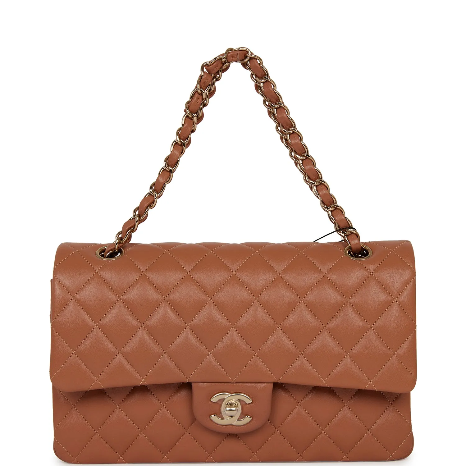Chanel Medium Classic Double Flap Bag Caramel Lambskin Light Gold Hardware