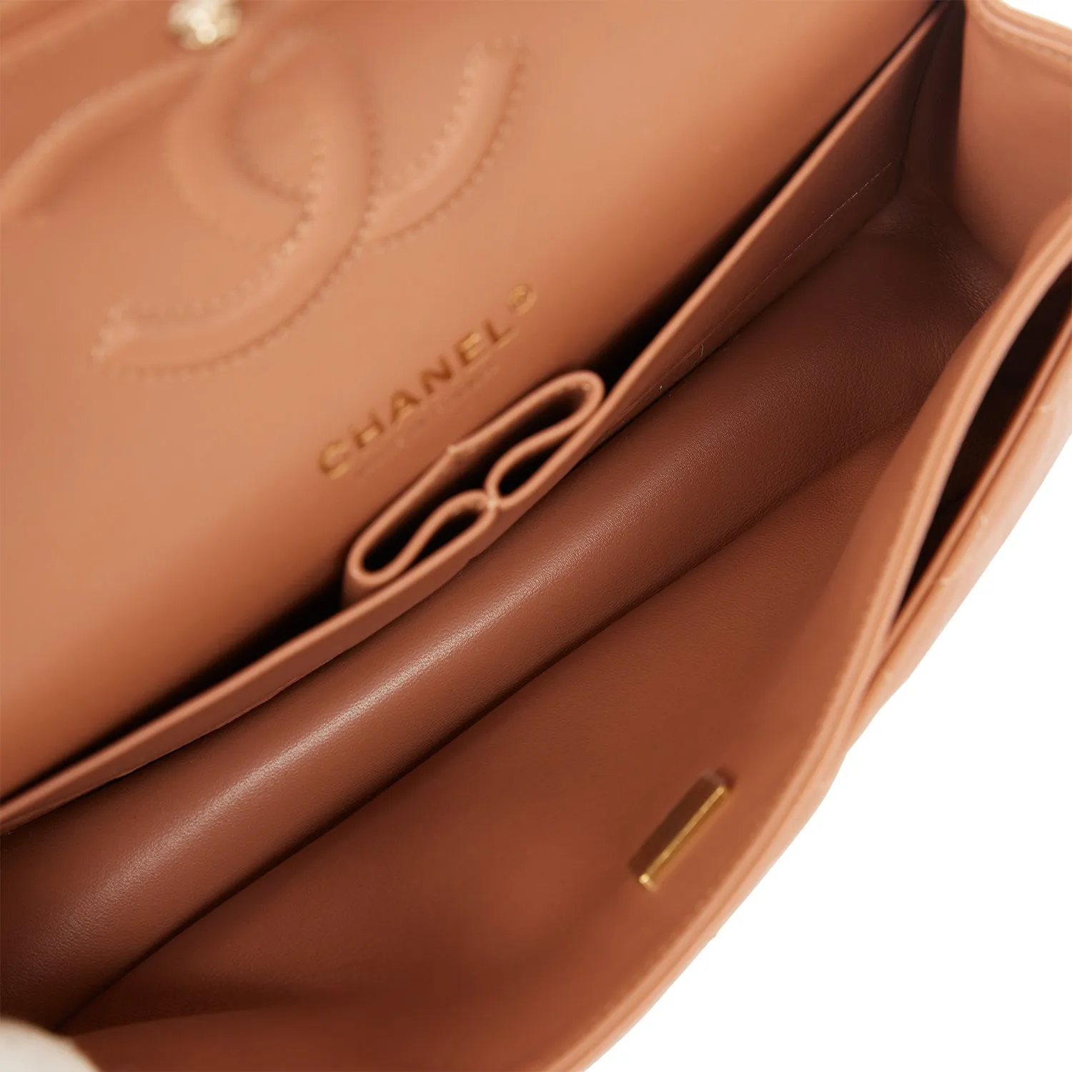 Chanel Medium Classic Double Flap Bag Caramel Lambskin Light Gold Hardware