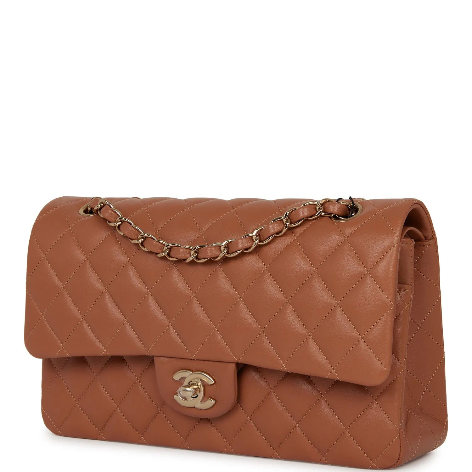 Chanel Medium Classic Double Flap Bag Caramel Lambskin Light Gold Hardware