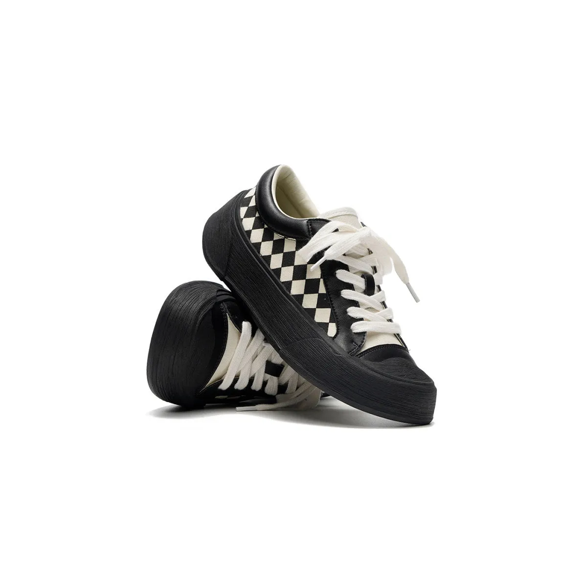 Checkboard Platform Black Canvas Sneakers