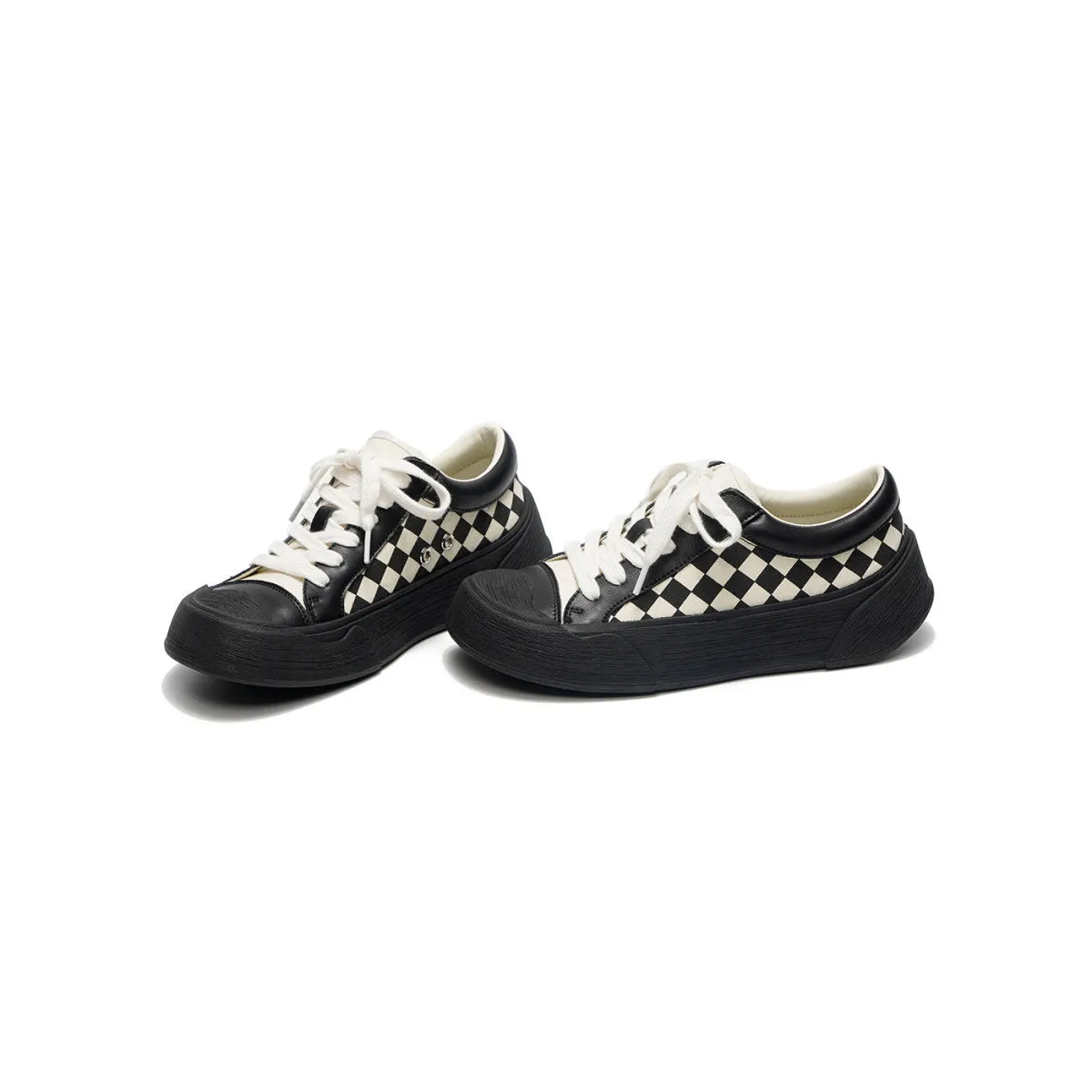 Checkboard Platform Black Canvas Sneakers