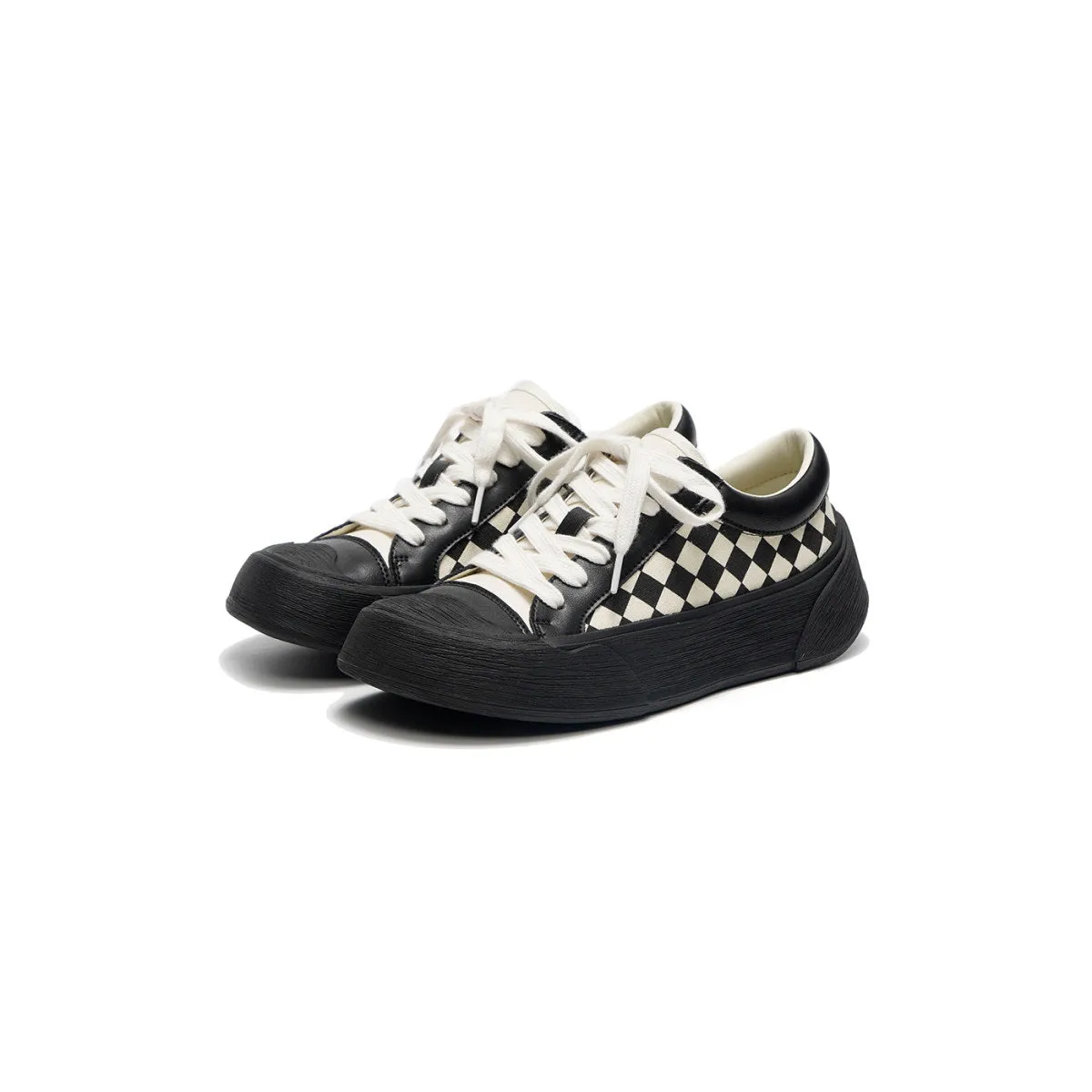 Checkboard Platform Black Canvas Sneakers