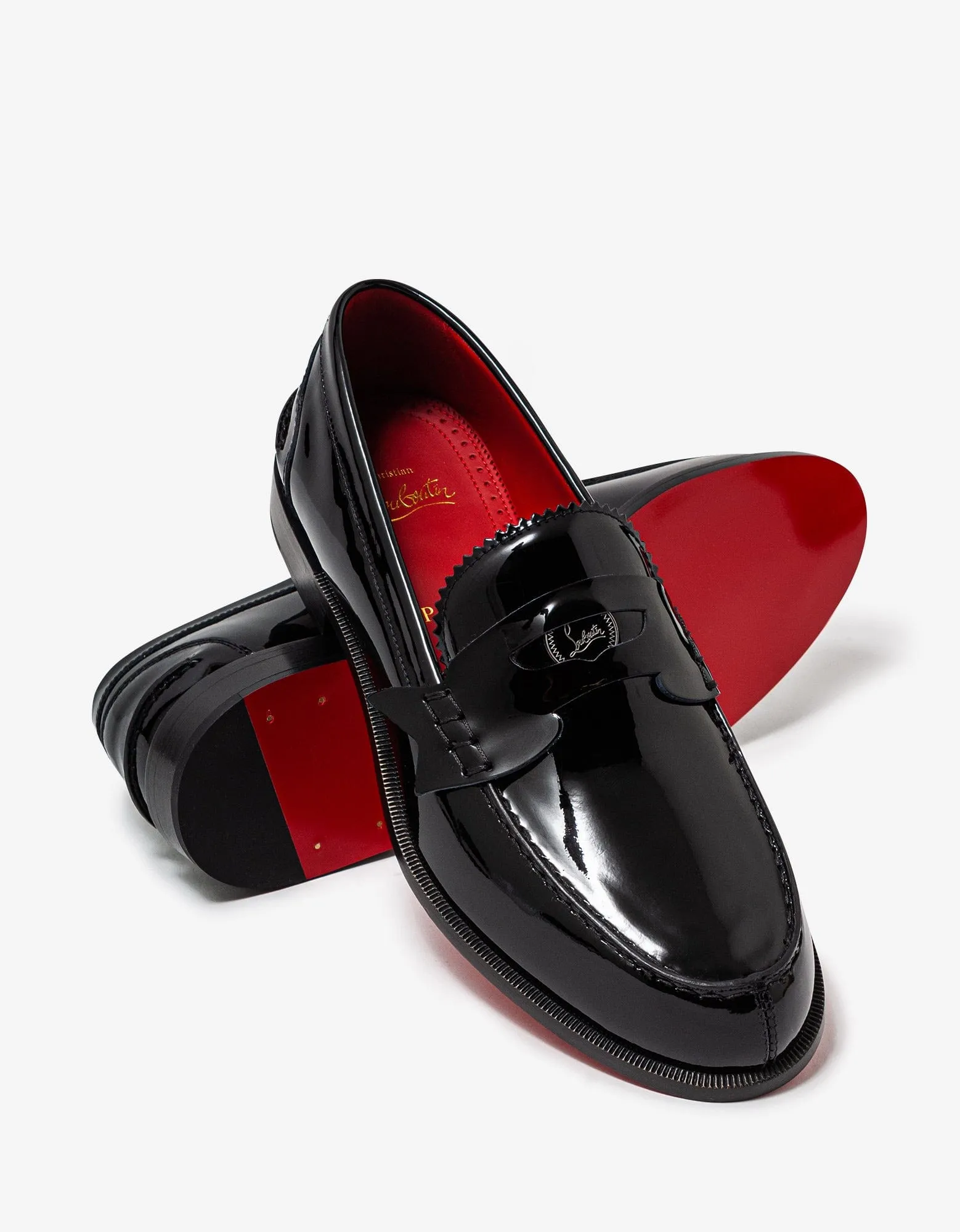 Christian Louboutin Penny Flat Mens Loafers in Black Patent Leather