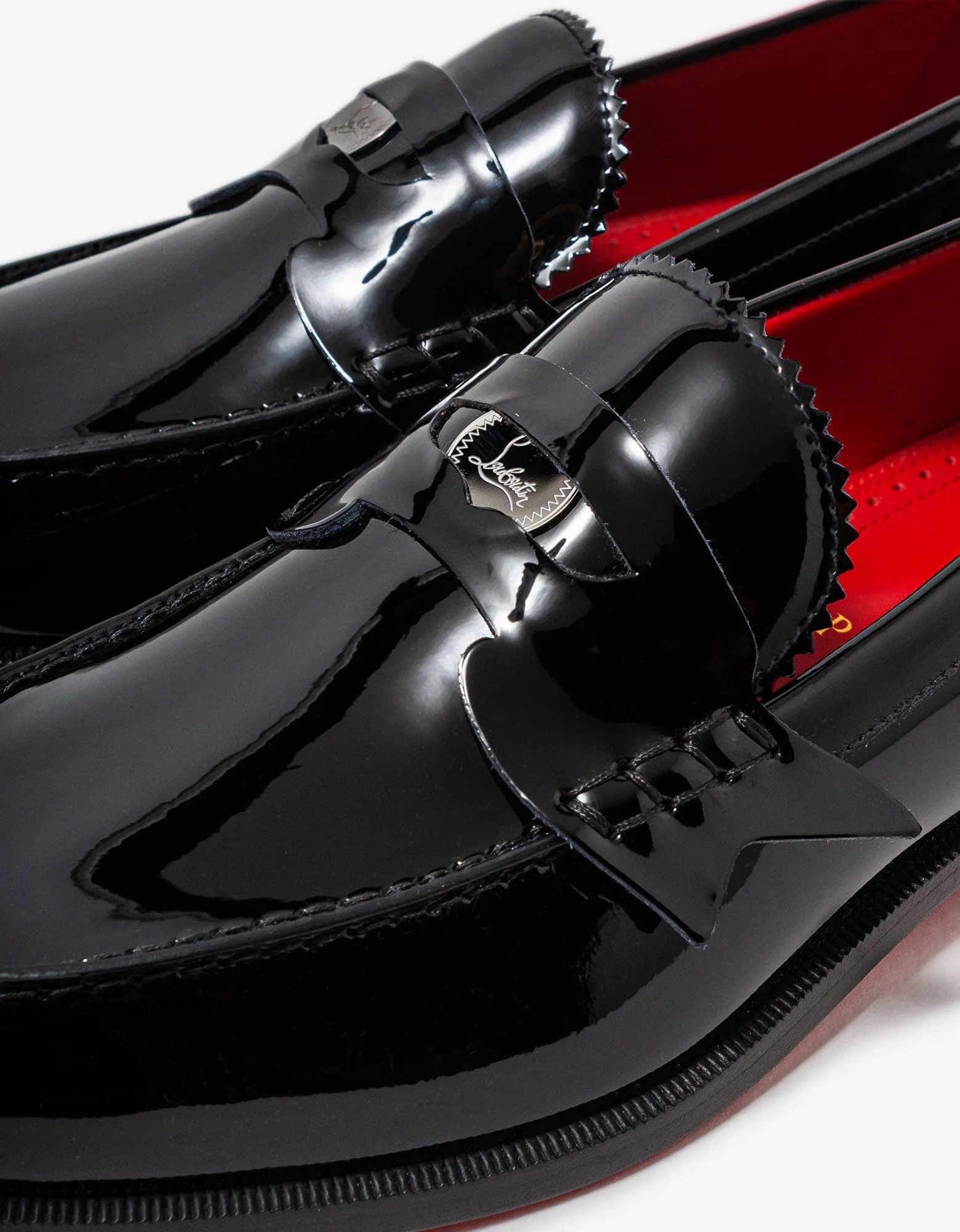 Christian Louboutin Penny Flat Mens Loafers in Black Patent Leather
