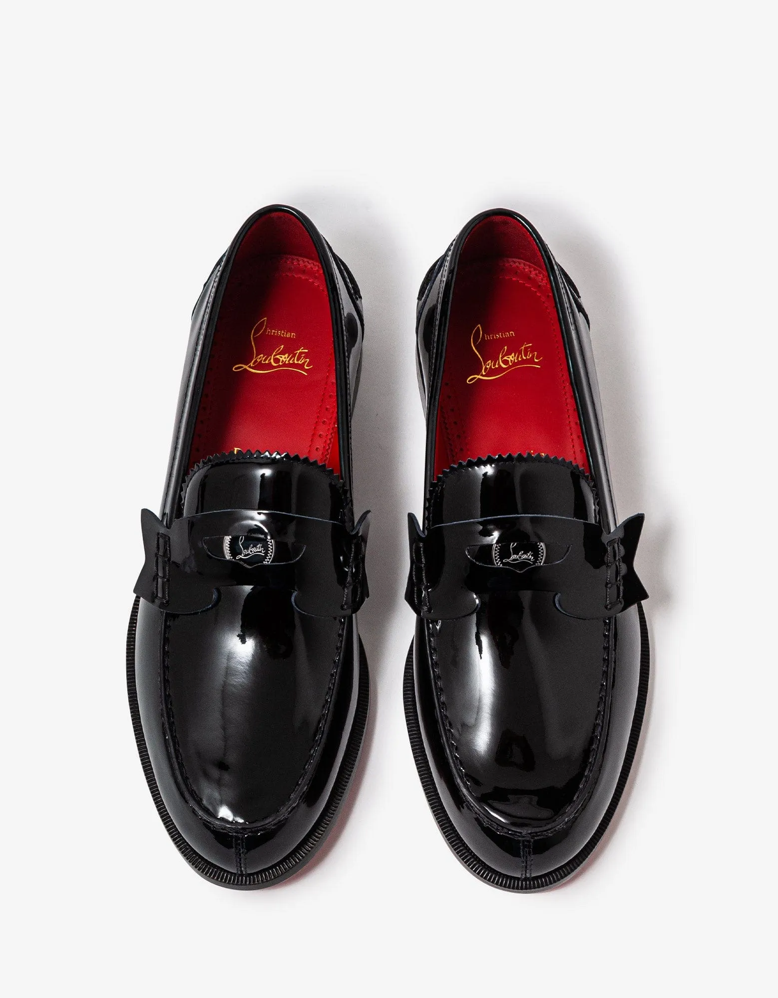Christian Louboutin Penny Flat Mens Loafers in Black Patent Leather