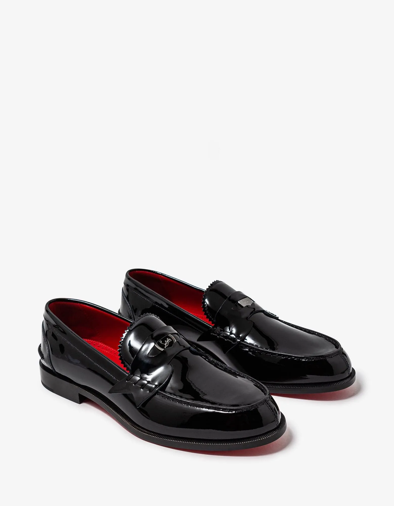 Christian Louboutin Penny Flat Mens Loafers in Black Patent Leather