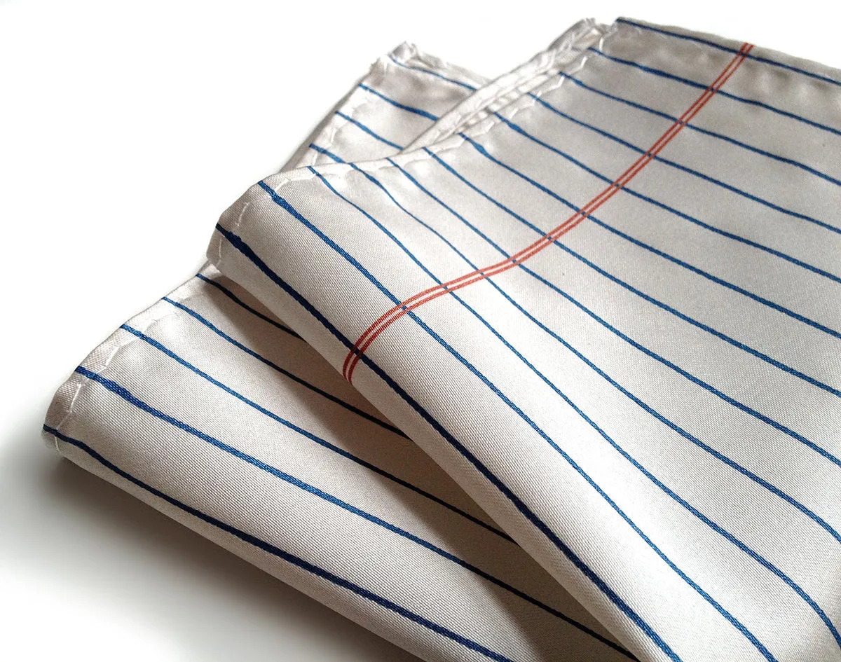 College Ruled Pocket Square. Silk Notebook paper print