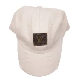 Cream Baseball Cap with Upcycled LV Monogram Patch