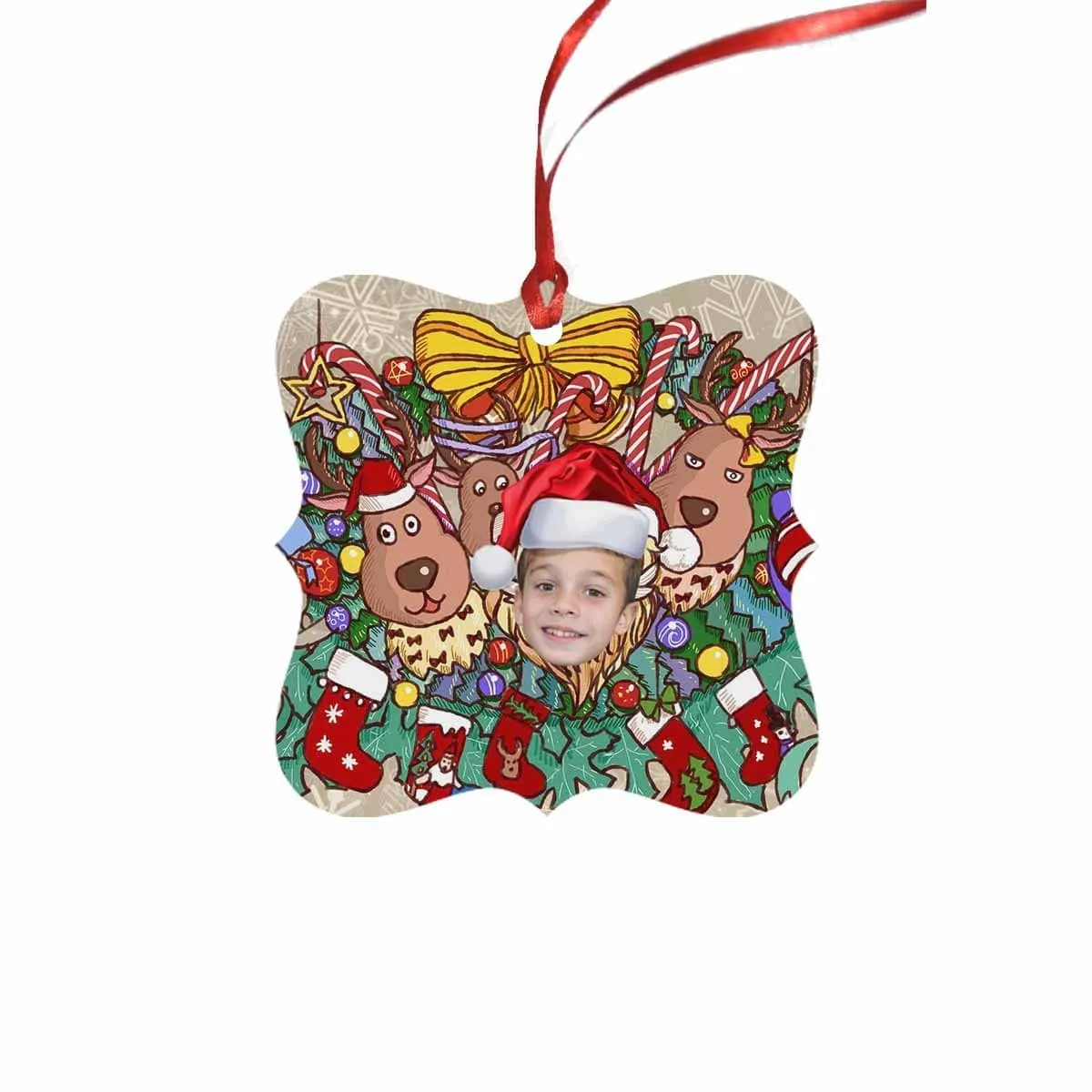 Custom Face Christmas Socks Deer Square Ornament