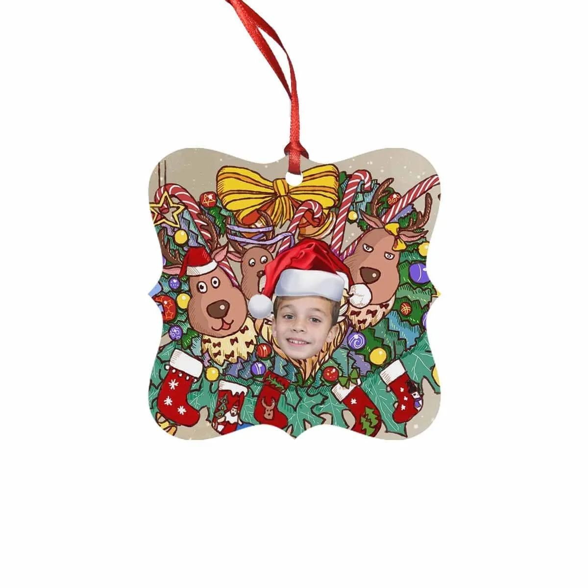 Custom Face Christmas Socks Deer Square Ornament