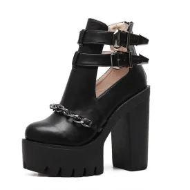 Cut-out Leather Platform Shoes