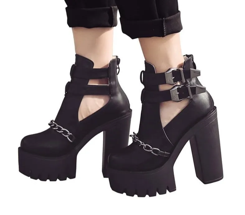 Cut-out Leather Platform Shoes