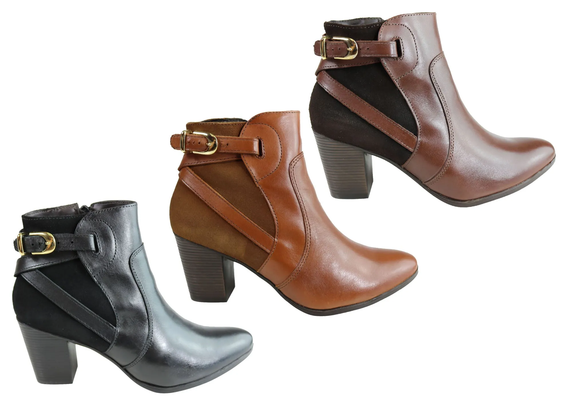 Dazzani Lucie Womens Comfort Leather Heel Ankle Boots Made In Brazil