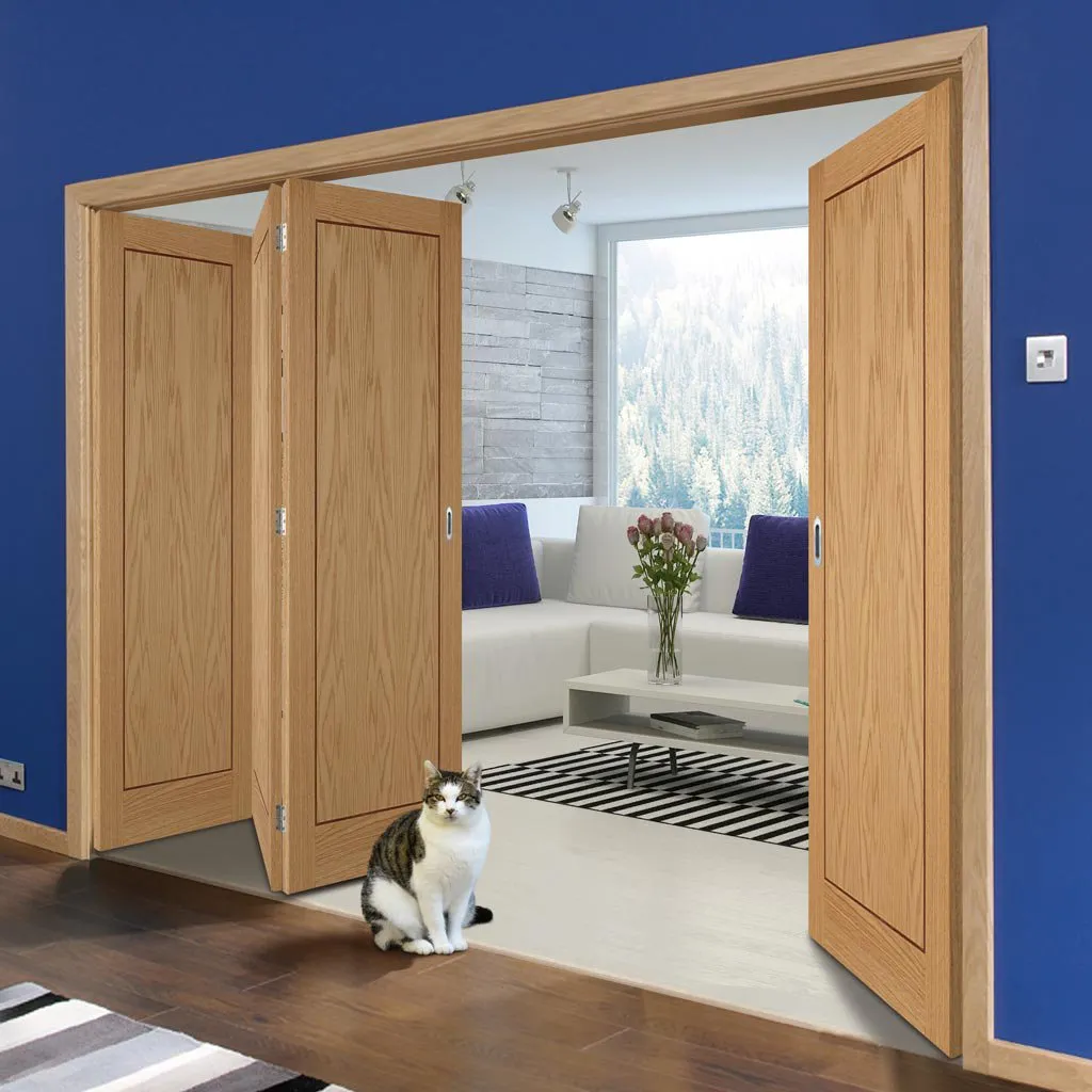 Four Folding Doors & Frame Kit - 1 Panel Inlay Flush Oak 3 1 - Prefinished