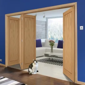 Four Folding Doors & Frame Kit - 1 Panel Inlay Flush Oak 3 1 - Prefinished