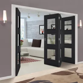 Four Folding Doors & Frame Kit - Antwerp 3 Pane Black Primed 3 1 - Clear Glass