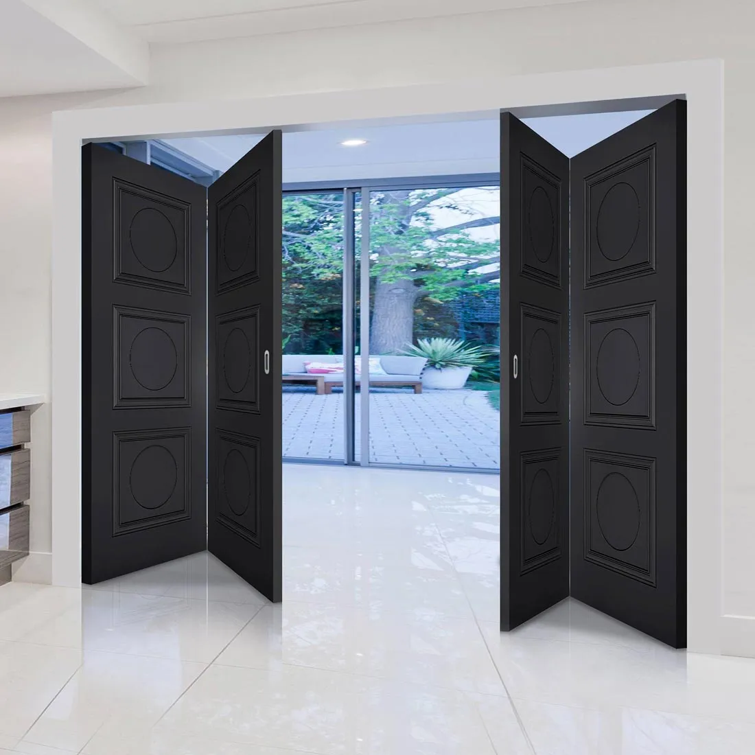 Four Folding Doors & Frame Kit - Antwerp 3 Panel 2 2 - Black Primed