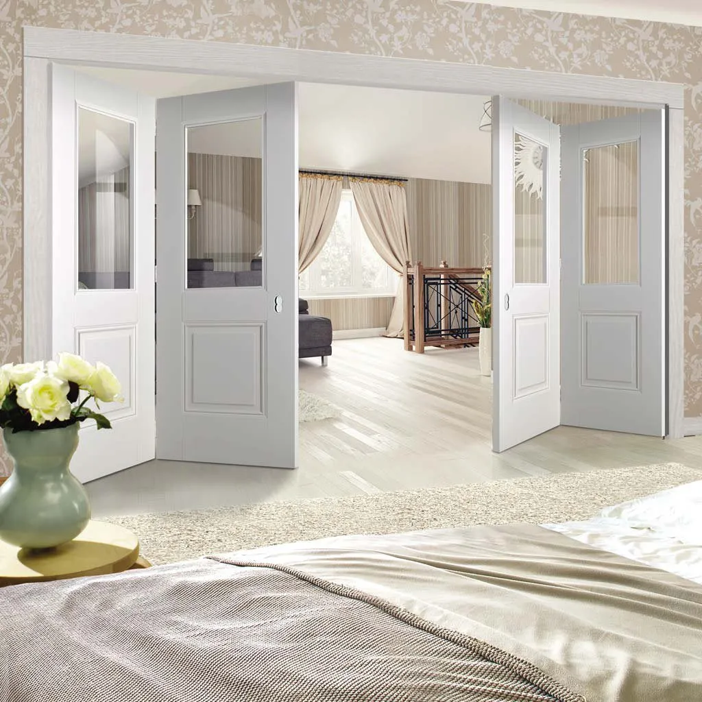 Four Folding Doors & Frame Kit - Arnhem 1 Pane 1 Panel 2 2 - Clear Glass - White Primed