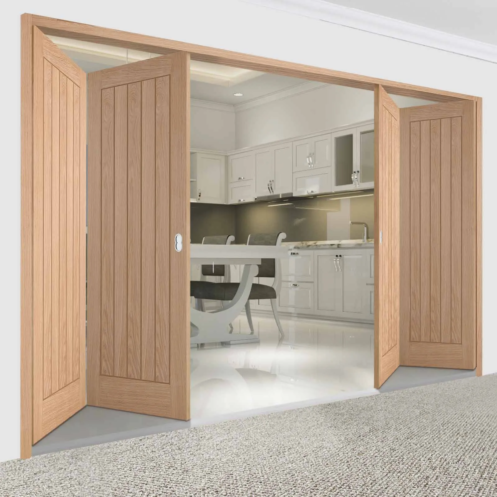 Four Folding Doors & Frame Kit - Belize Oak 2 2 Folding Door - Unfinished