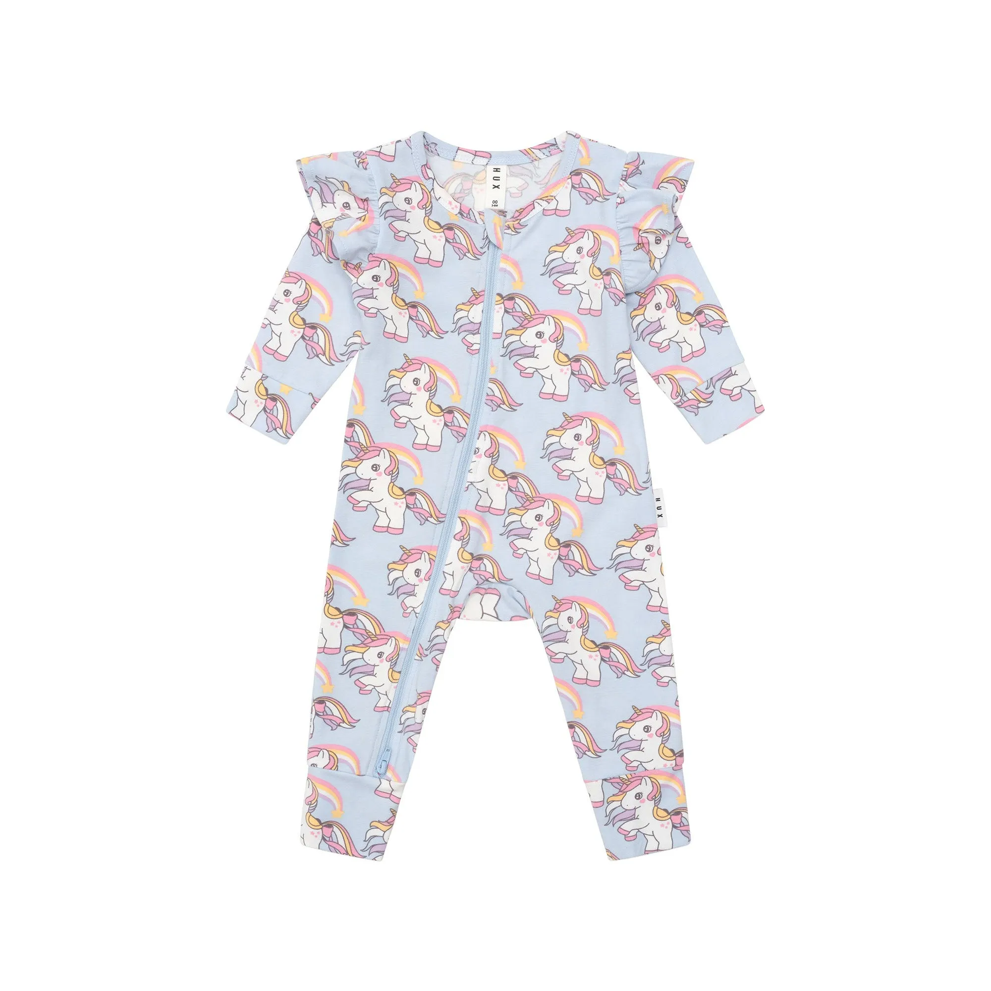 Huxbaby Rainbow Unicorn Frill Romper - Ice Water