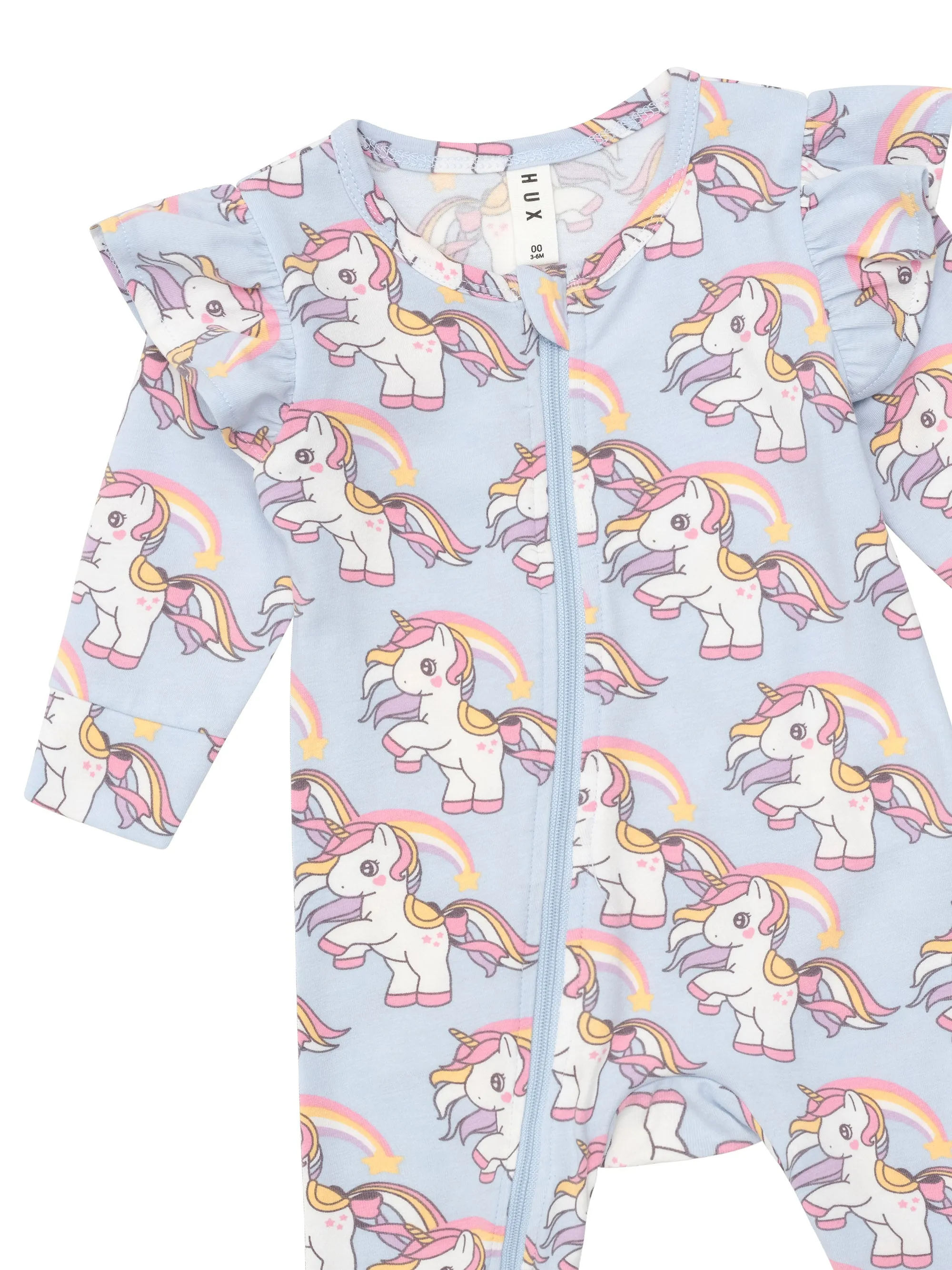Huxbaby Rainbow Unicorn Frill Romper - Ice Water