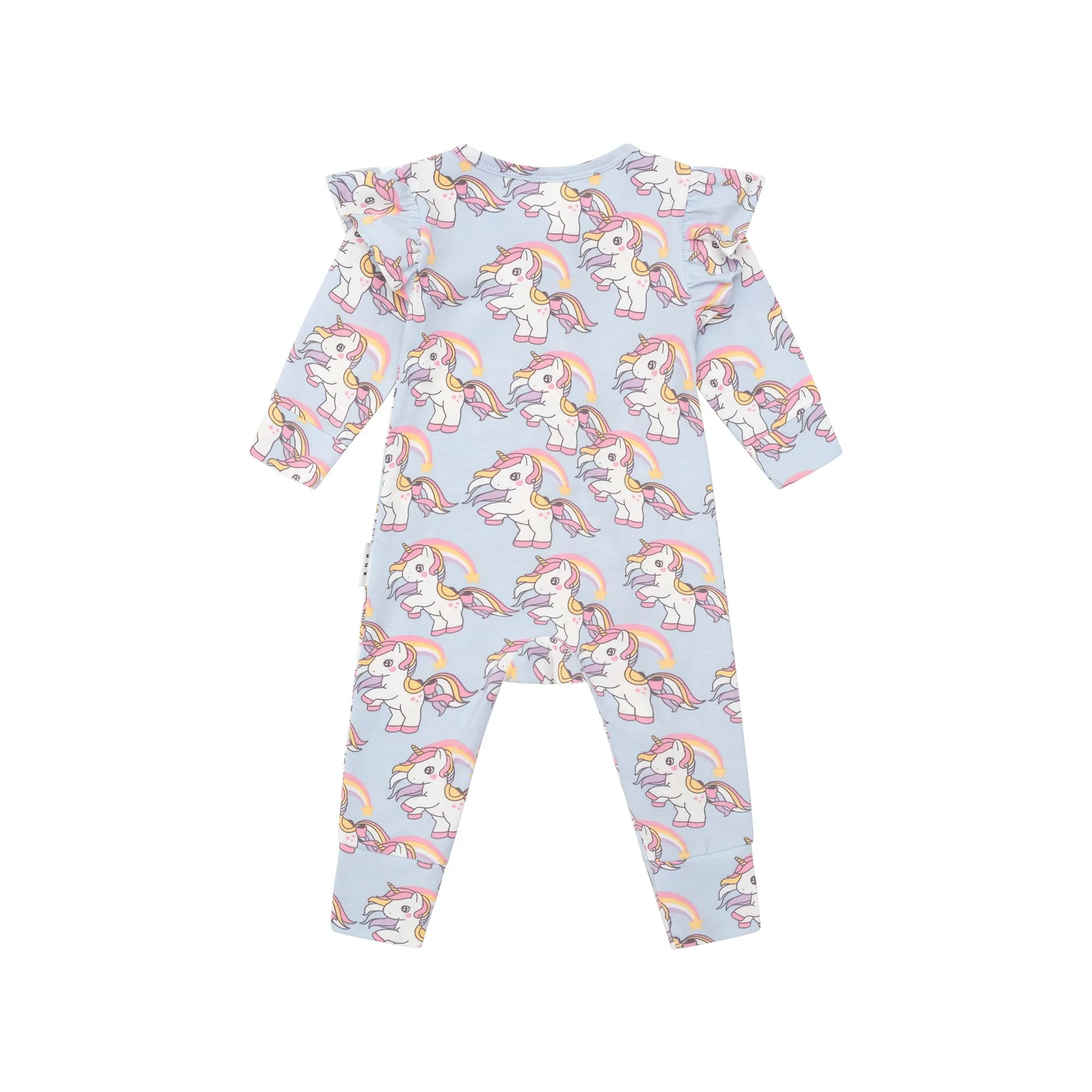 Huxbaby Rainbow Unicorn Frill Romper - Ice Water