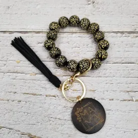 MAMA Leopard Wood Bead Bracelet Keychain: Black
