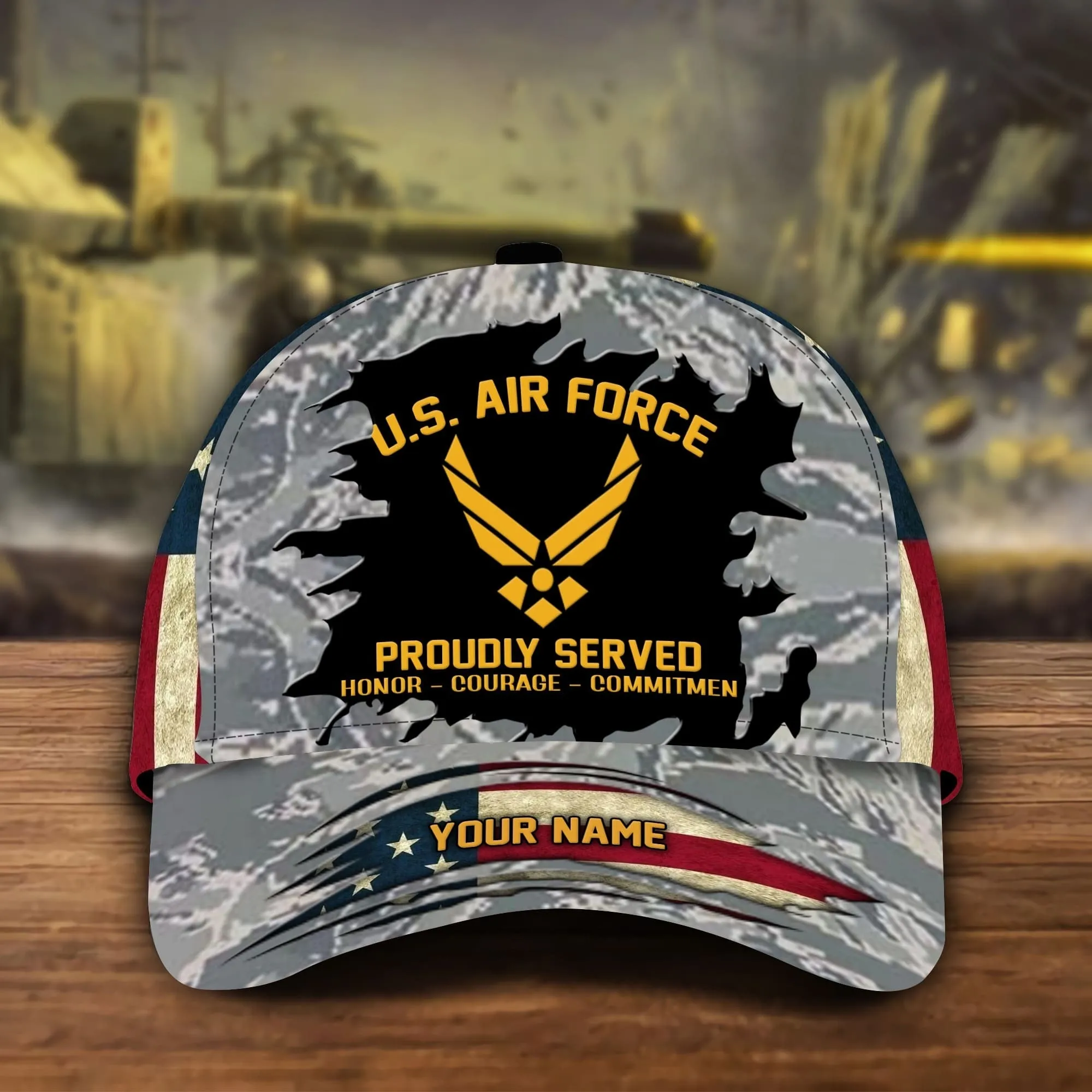 Personalized Veteran All Over Print Classic Cap, Premium Veteran 3D Honor Courage Baseball Cap