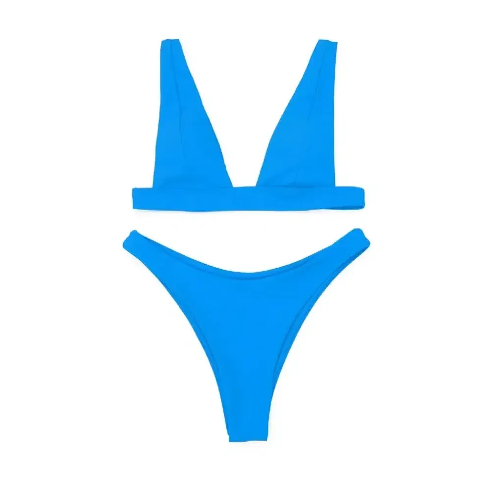 Solid V-neck Bikini Set