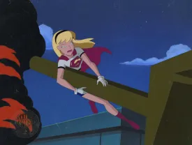 Superman the Animated Series Original Production Cel on Original Hand-Painted Production Background: Supergirl